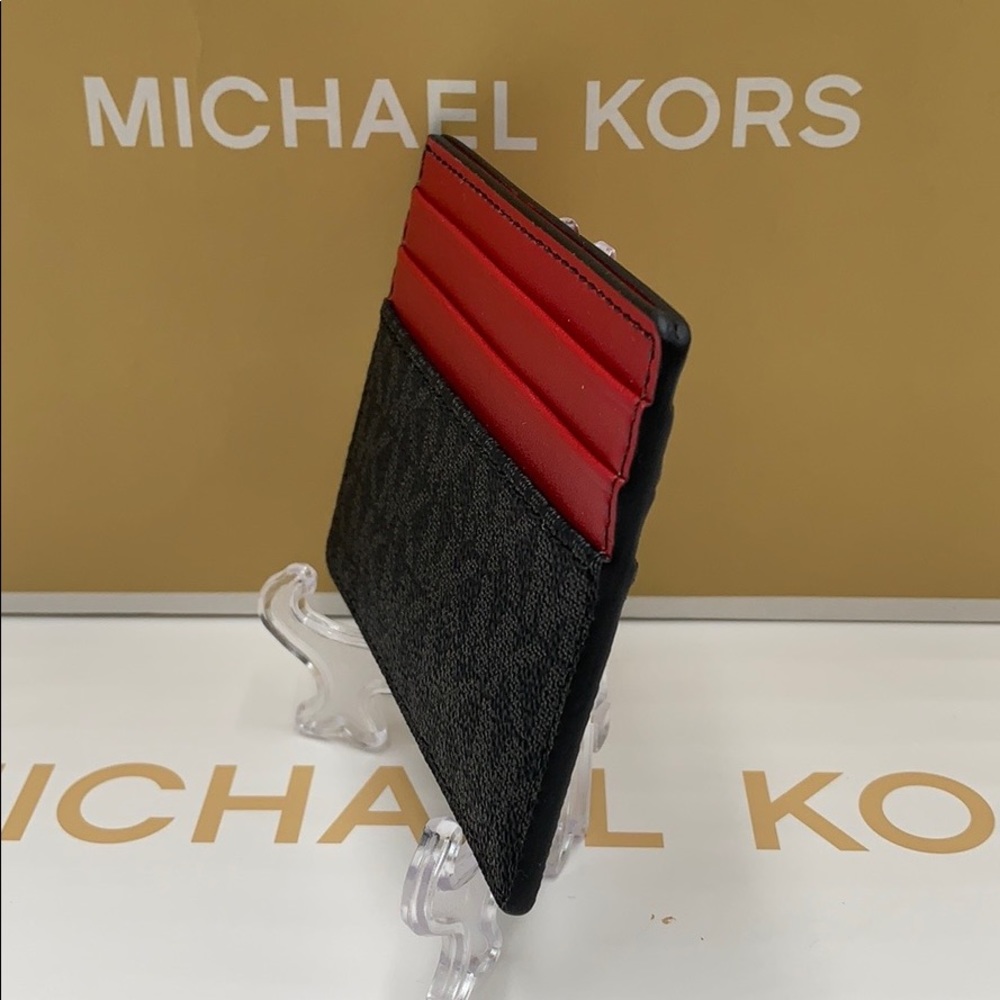 MICHAEL KORS TALL CARD CASE BLACK/SCARLET - Picture 6 of 16